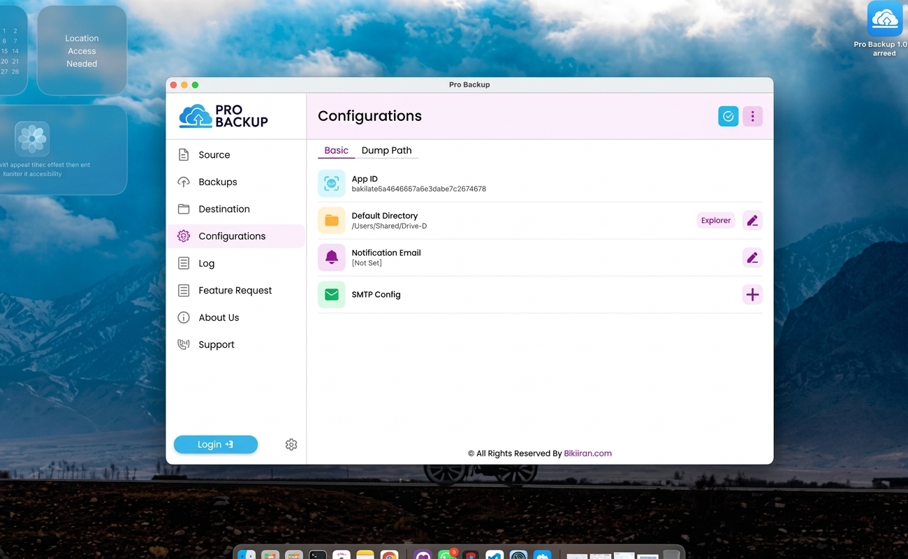Database and File Backup, screenshot